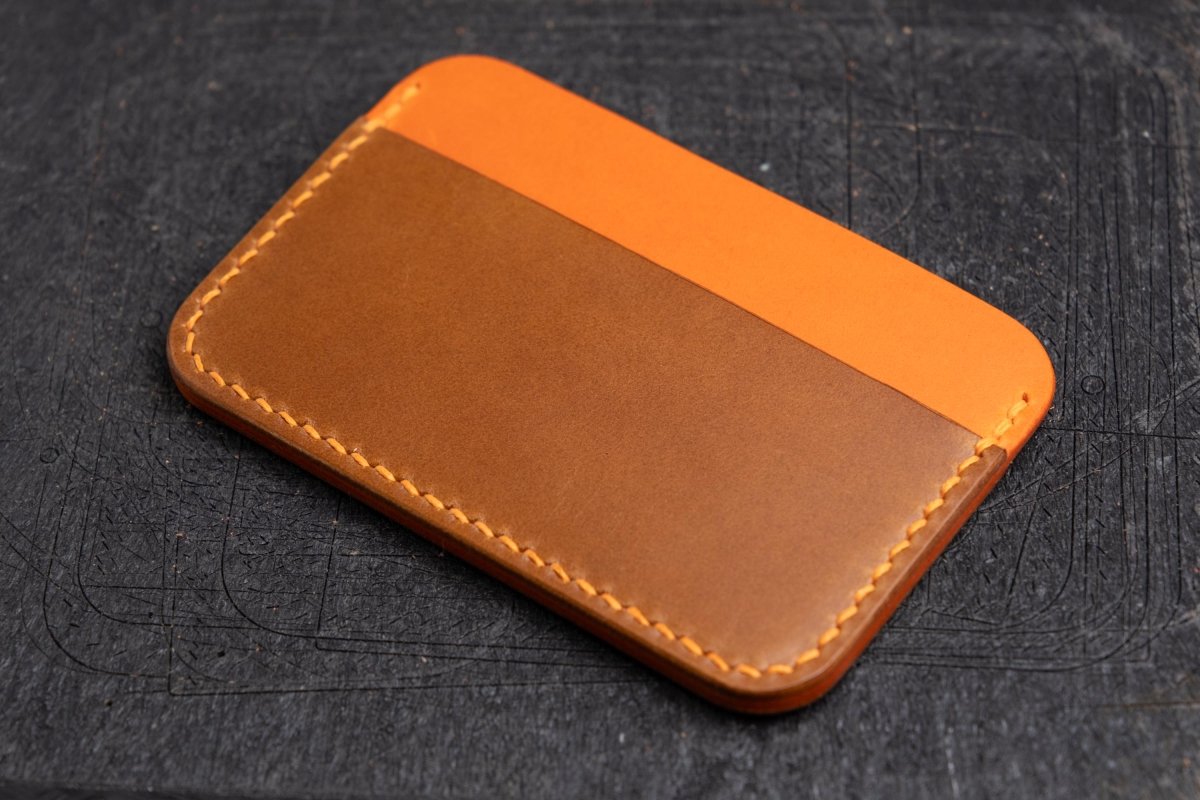 Handmade Leather Card Holder - Orange - Brown - GRHandcraft