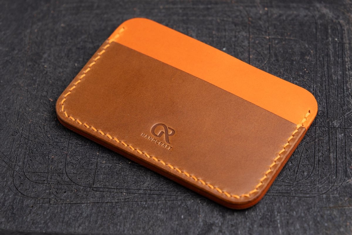 Handmade Leather Card Holder - Orange - Brown - GRHandcraft