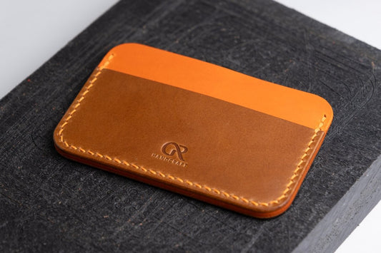 Handmade Leather Card Holder - Orange - Brown - GRHandcraft