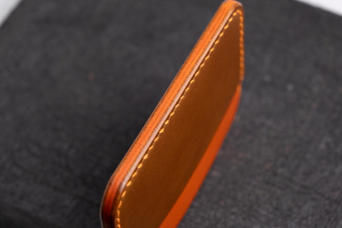 Handmade Leather Card Holder - Orange - Brown - GRHandcraft