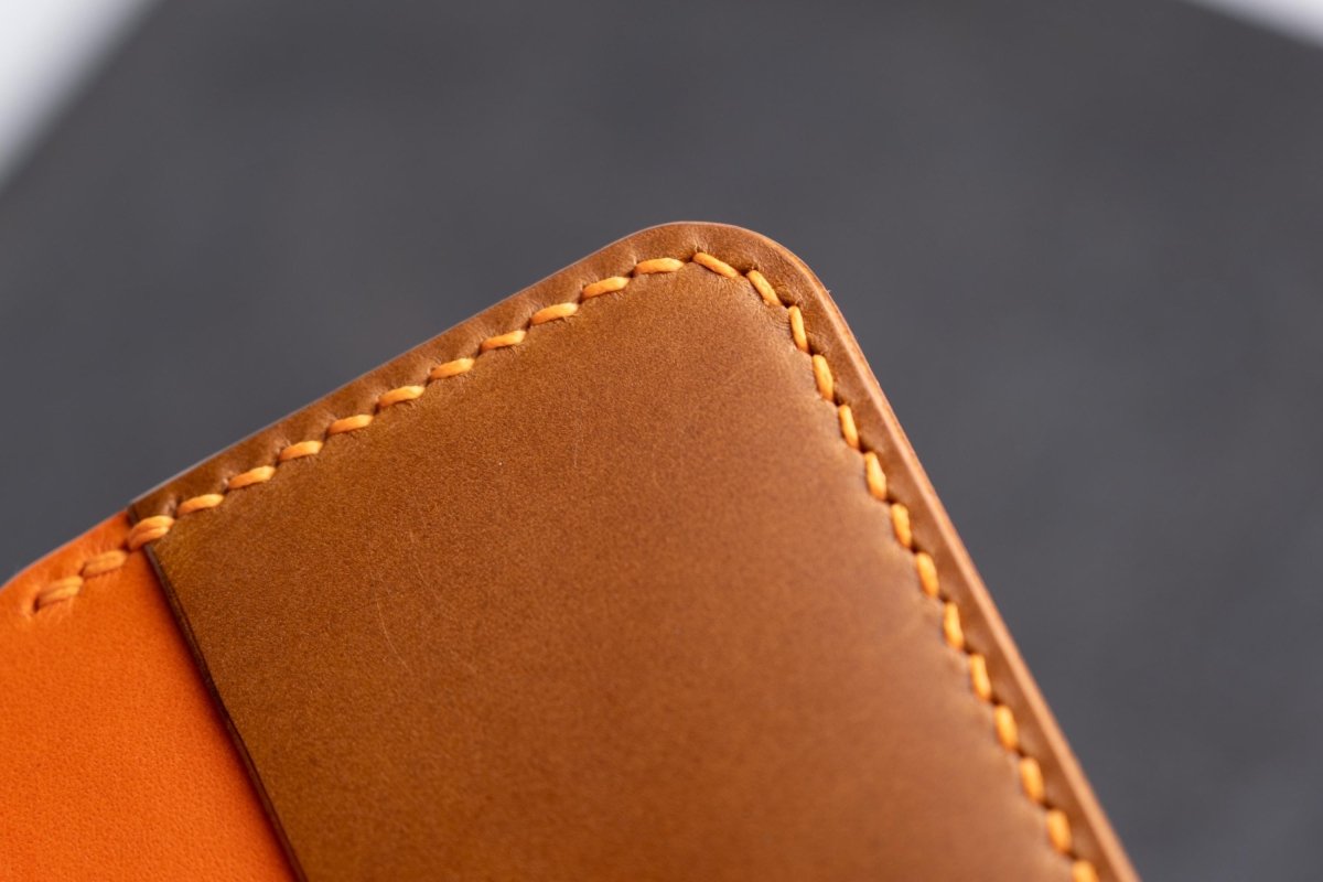 Handmade Leather Card Holder - Orange - Brown - GRHandcraft