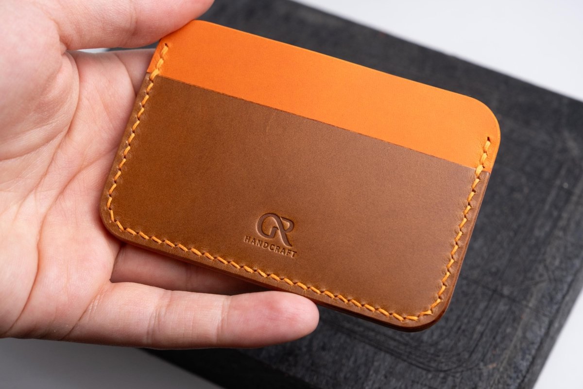 Handmade Leather Card Holder - Orange - Brown - GRHandcraft
